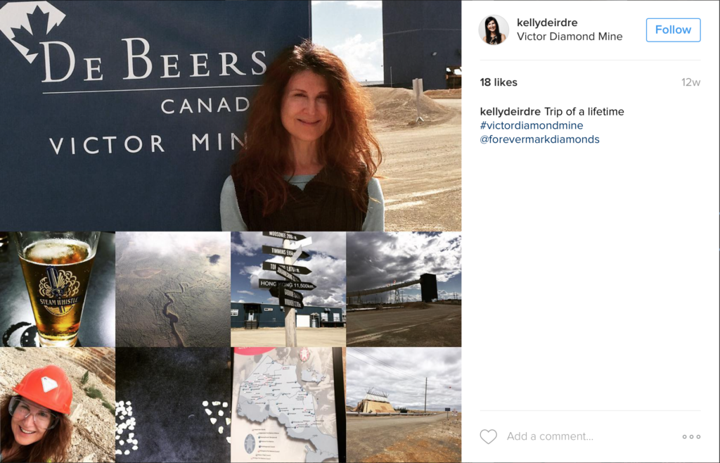 Deirdre Kelly on location at the Victor mine. Screenshot via Instagram